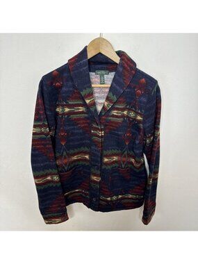 LRL Lauren Jeans Co. Cardigan Shawl Fleece Blazer Aztec Woman L Southwestern